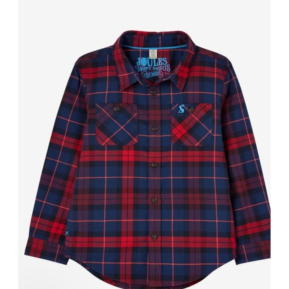 Joules Boys Hamish Long Sleeved Check Shirt - Red Size 2Y